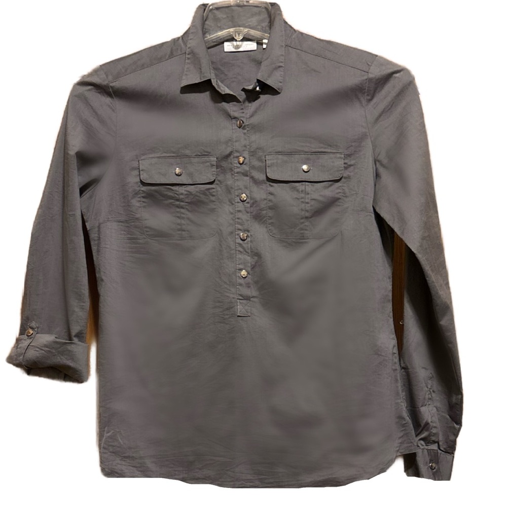 New York & Company Gray Button-Front Utility Blouse